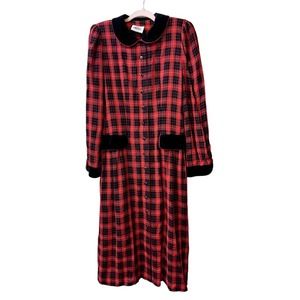 Lanz Originals Woman's Vintage Red Plaid Holiday Maxi Dress, USA made Size S Y2K